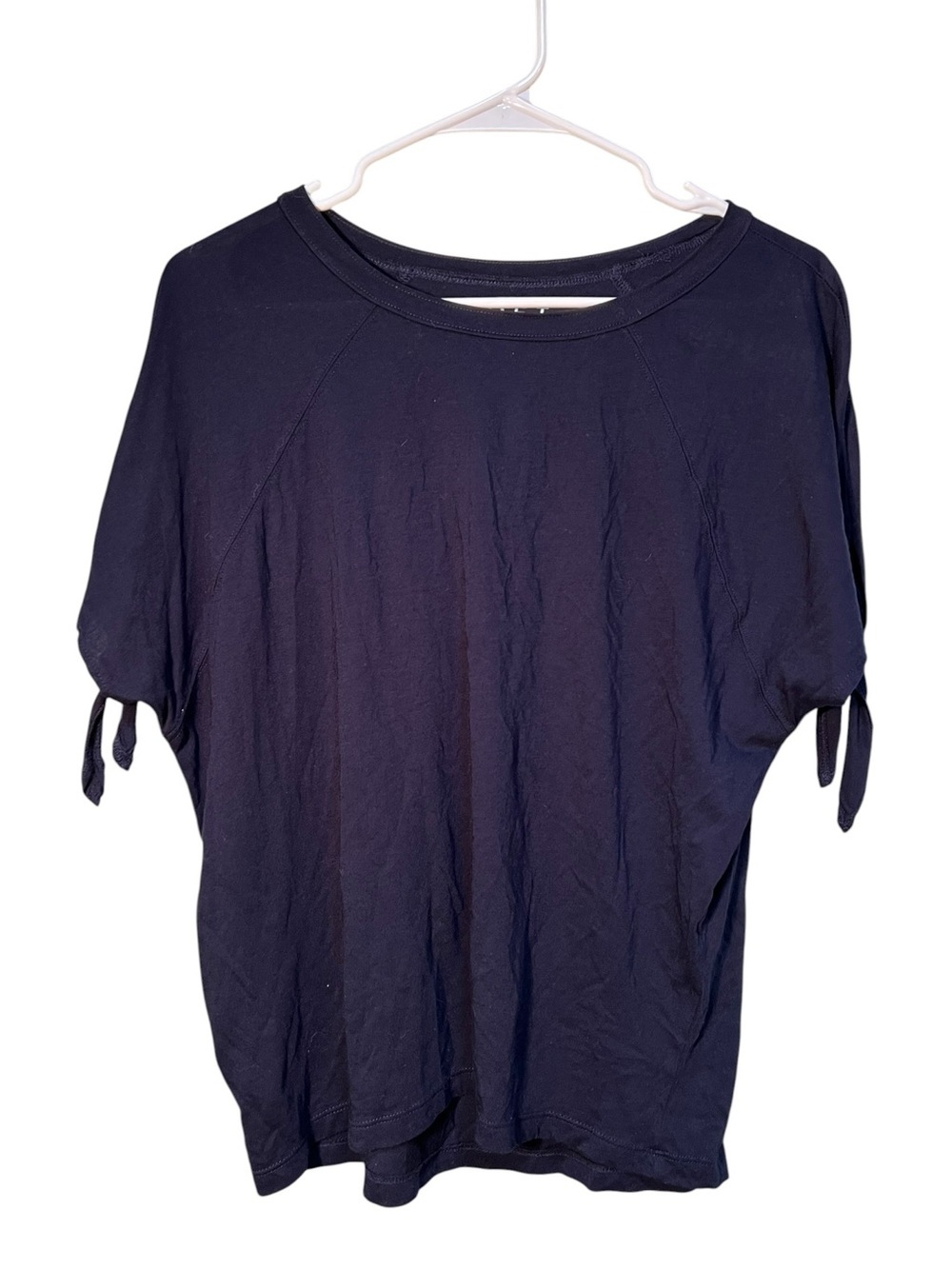 Loft Women's Size Small Boatneck T-Shirt Navy Blue Tie Short Sleeve Cotton Modal